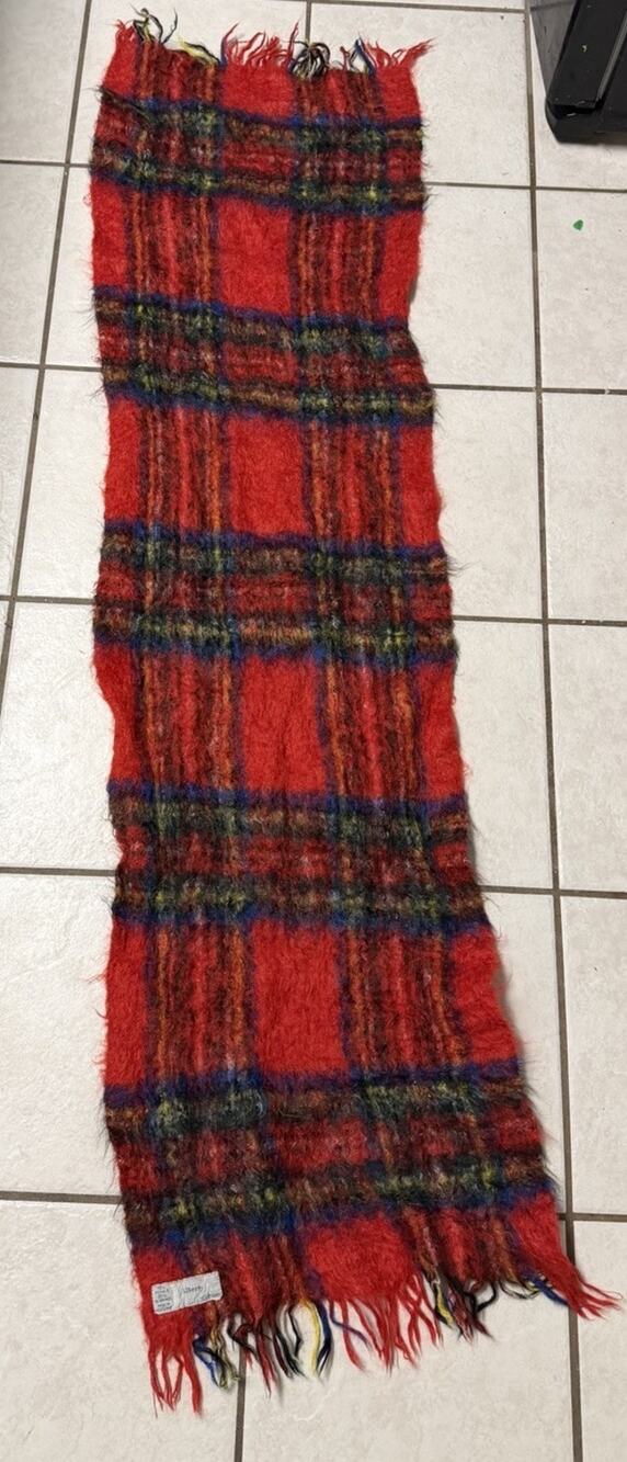 Vnt Liberty of London Mohair Wool Scarf Tartan Plaid Scotland 60x15 Red Oversize